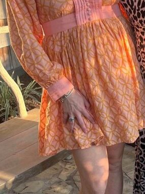 Pink & Orange Patterned Long-Sleeve Mini Dress